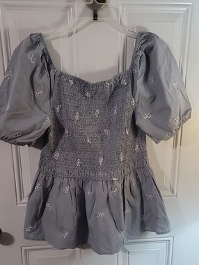 Women’s Smocked Peplum Top in Slate Blue